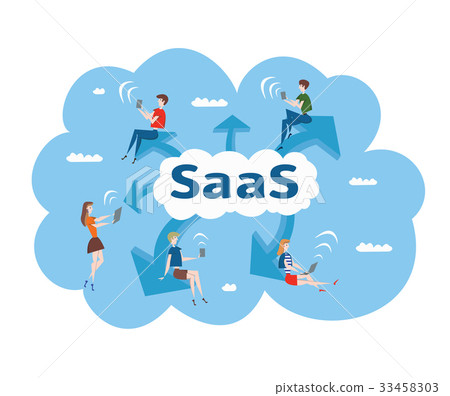 Concept of SaaS, software as a service. Men and 33458303
