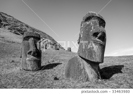 Moais on Rano Raraku volcano, easter island. Moais on Rano Raraku volcano, easter island. 33463980