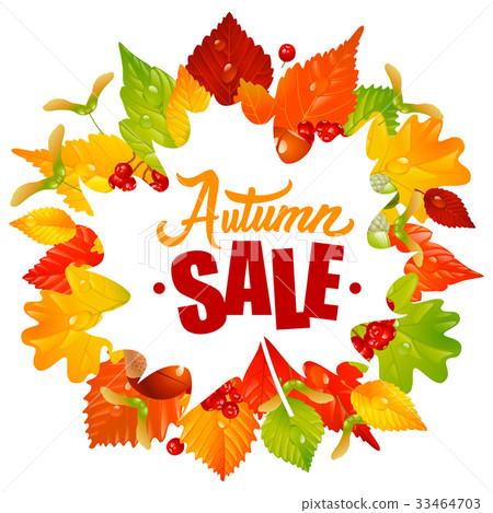 Vector Leaves Frame with Autumn Sale Text 33464703