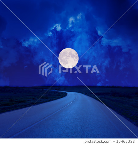 full moon in clouds over asphalt road full moon in clouds over asphalt road 33465358
