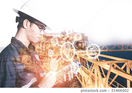Double exposure of Engineer or Technician man  33466802