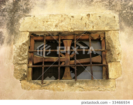 Damaged glass, broken church cross Damaged glass, broken church cross 33466934