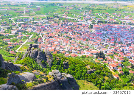 Aerial view of Meteora cliff and Kalambaka, Greece Aerial view of Meteora cliff and Kalambaka, Greece 33467015