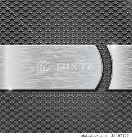 Metal plate on perforated background 33467105