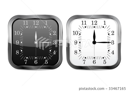 Clock. Square shape clock face with chrome frame Clock. Square shape clock face with chrome frame 33467165