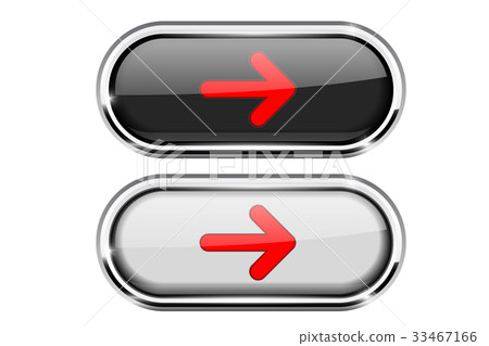Oval buttons with red arrow. Black and white icons 33467166