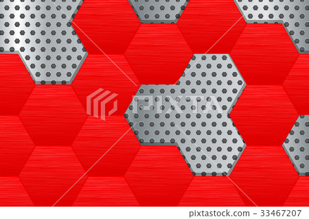 Metal background with red steel hexagons - Stock Illustration [33467207 ...