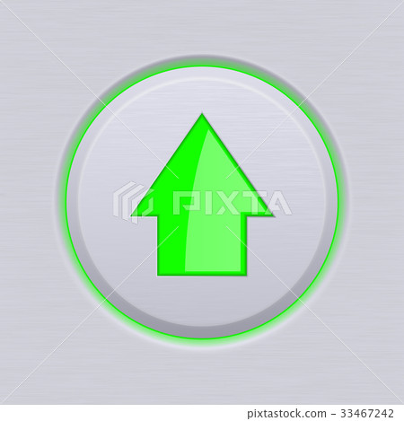 Green UP arrow on gray plastic round button - Stock Illustration ...