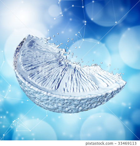 lemon made out of water splashes. Blue background lemon made out of water splashes. Blue background 33469113