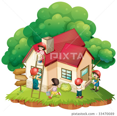 Children building little house Children building little house 33470089