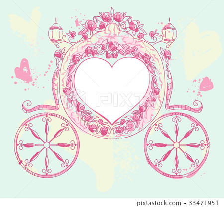 Wedding carriage heart shaped decorated with roses Wedding carriage heart shaped decorated with roses 33471951