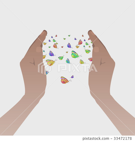 Love concept. Hands holding butterflies. 33472178