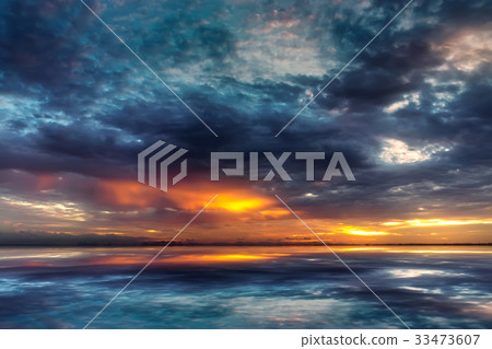 Cloudscape scene and rainfall with sunlight. 33473607
