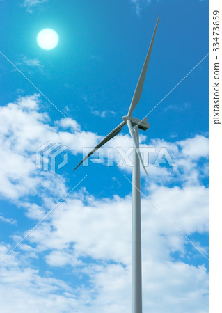 Wind turbine with cloud background on the sky. 33473859