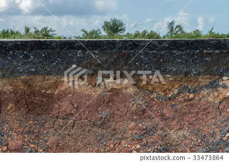 Layers of road with soil and rock. 33473864