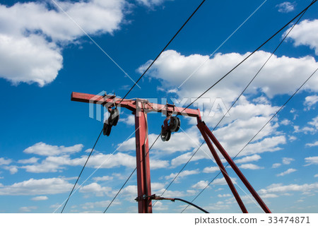 Red ropeway cablecaar construction Red ropeway cablecaar construction 33474871