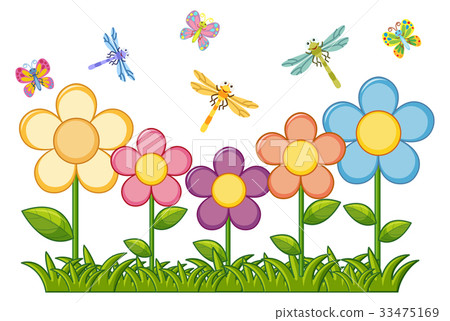 Butterflies and dragonflies in flower garden Butterflies and dragonflies in flower garden 33475169