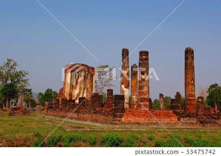 世界遺產，素可泰王朝，素可泰佛，在內戰中破壞的寺廟@廢墟公園，素可泰，泰國 33475742