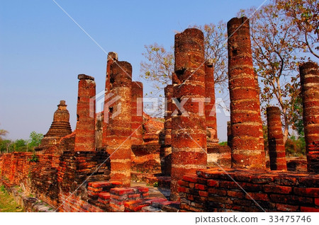 世界遺產，素可泰王朝，素可泰佛，在內戰中破壞的寺廟@廢墟公園，素可泰，泰國 33475746