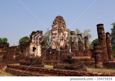 世界遺產，素可泰王朝，素可泰佛，在內戰中破壞的寺廟@廢墟公園，素可泰，泰國 33475859