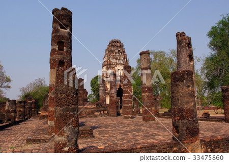 世界遺產，素可泰王朝，素可泰佛，在內戰中破壞的寺廟@廢墟公園，素可泰，泰國 33475860