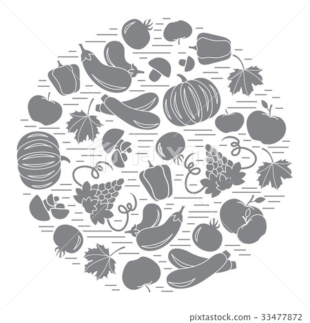 autumn seasonal fruits and vegetables in circle 33477872