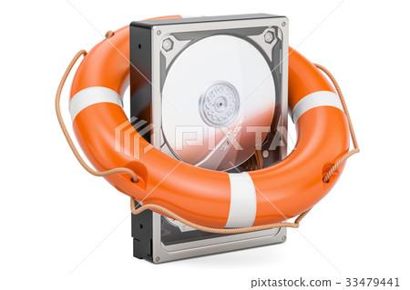 Hard Disk Drive HDD with  lifebuoy. Data safety 33479441