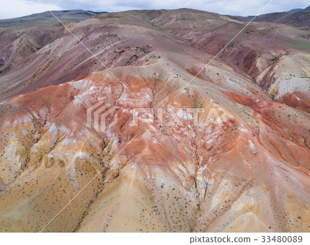 Aerial view on Rainbow mountains colorful pattern Aerial view on Rainbow mountains colorful pattern 33480089