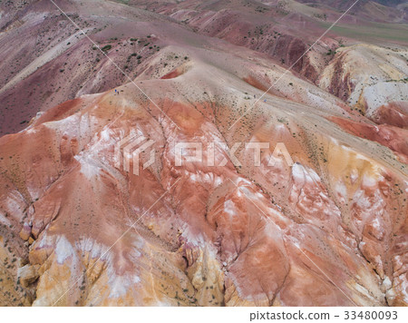 Aerial view on Rainbow mountains colorful pattern Aerial view on Rainbow mountains colorful pattern 33480093