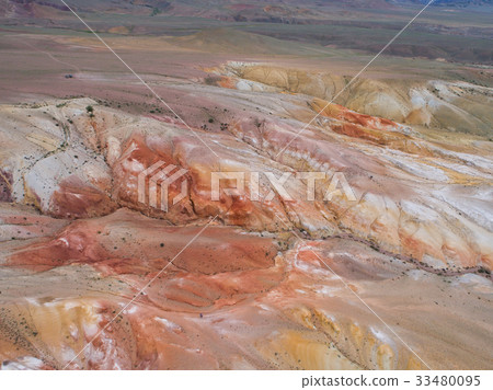 Aerial view on Rainbow mountains colorful pattern Aerial view on Rainbow mountains colorful pattern 33480095
