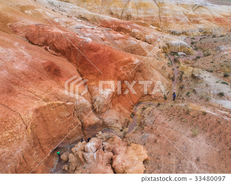 Aerial view on Rainbow mountains colorful pattern Aerial view on Rainbow mountains colorful pattern 33480097