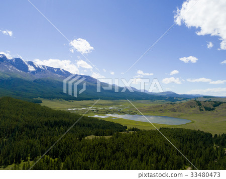 Mountain forest river top view landscape aerial Mountain forest river top view landscape aerial 33480473