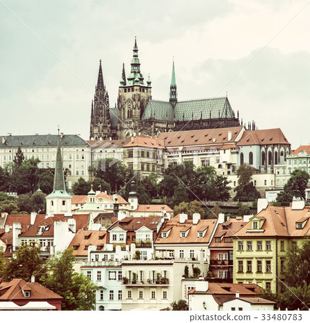 Beautiful castle in Prague, yellow filter 33480783