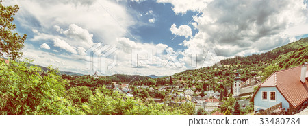 Panoramic photo of Banska Stiavnica, yellow filter 33480784