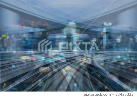 Night city downtown light over motion blurred 33483322