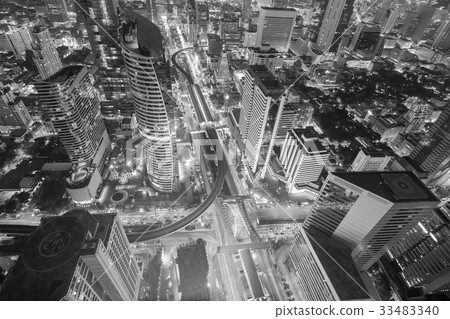 City aerial view downtown at night 33483340