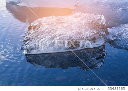 Ice melt on winter season lake Ice melt on winter season lake 33483365