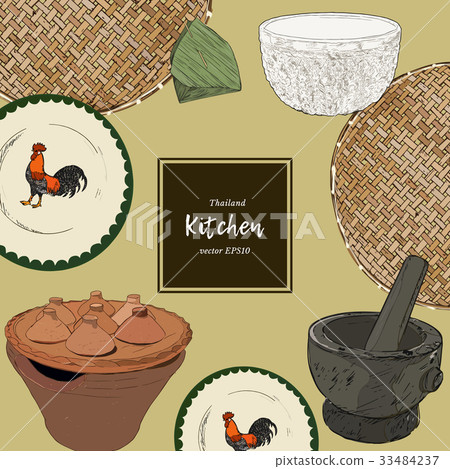 Thai style Asian cookware, sketch vector. 33484237