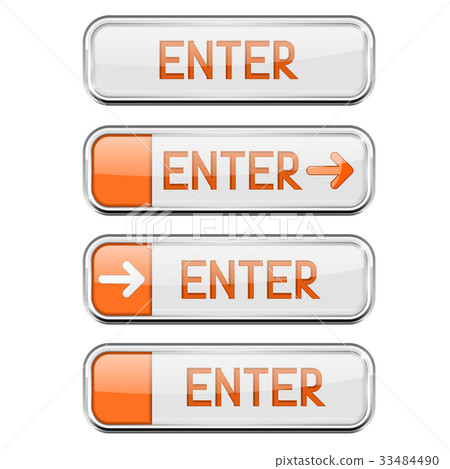 Enter button with chrome frame. White and orange Enter button with chrome frame. White and orange 33484490