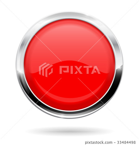 Red round button. Web icon with chrome frame 33484498