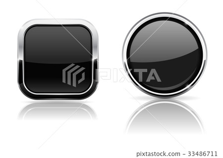 Black buttons. Square and round 3d icons with Black buttons. Square and round 3d icons with 33486711