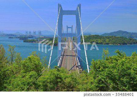 Shimotsui Seto Ohashi Bridge seen from Washuzan Shimotsui Seto Ohashi Bridge seen from Washuzan 33488401