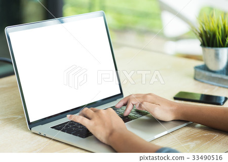 hand typing laptop computer hand typing laptop computer 33490516