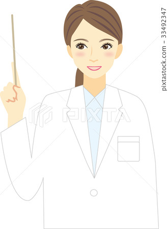 Woman in white coat holding and explaining a stick 33492347