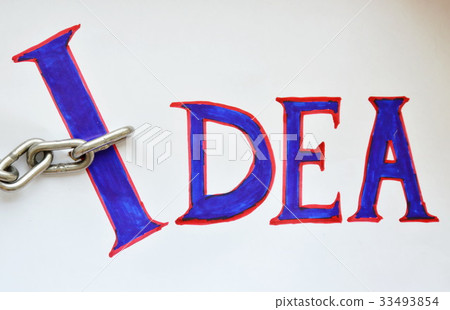 iron chain drag idea word on white paper iron chain drag idea word on white paper 33493854