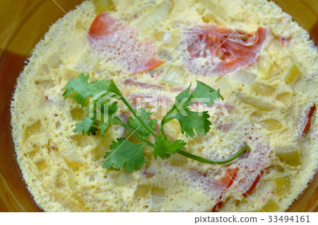 steamed egg filling vegetable topping parsley  33494161