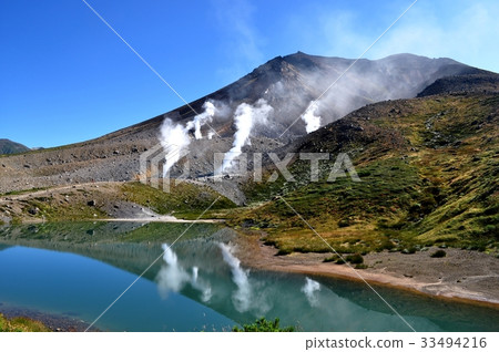 北海道Asahi-dake和全景池塘 北海道Asahi-dake和全景池塘 33494216