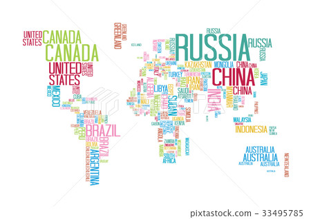 World Map with Countries Name Text or Typography World Map with Countries Name Text or Typography 33495785