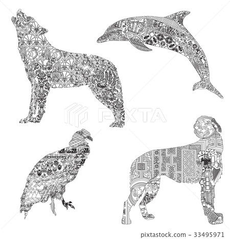 Set of animals with ethnic ornaments 33495971