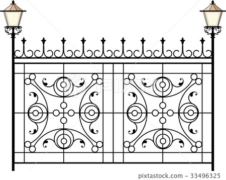 Wrought Iron Gate With Lamp Wrought Iron Gate With Lamp 33496325